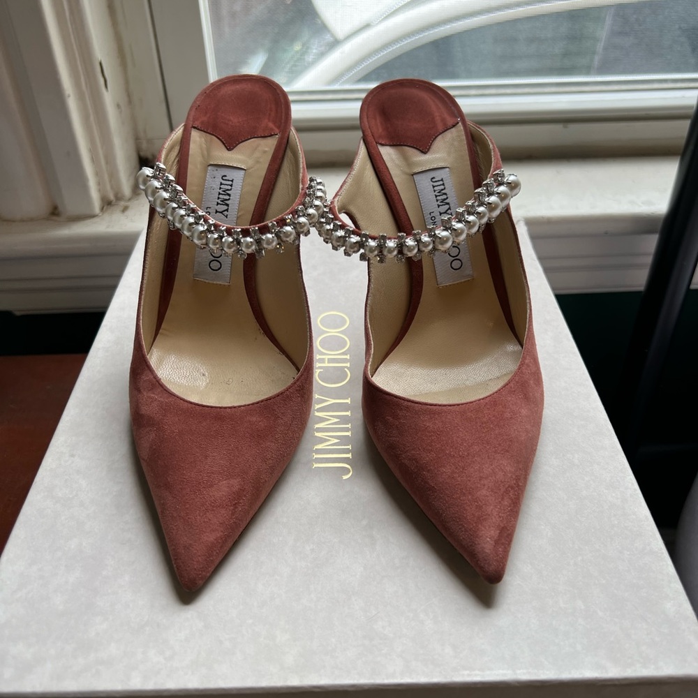 Jimmy Choo dark pink/blush heel mules. Size 7 1/2